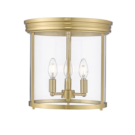 Z-Lite Thayer Flush Mount, 3-Light, 13 In.W x 13 In.H, Luxe Gold/Clear 742F13-LG